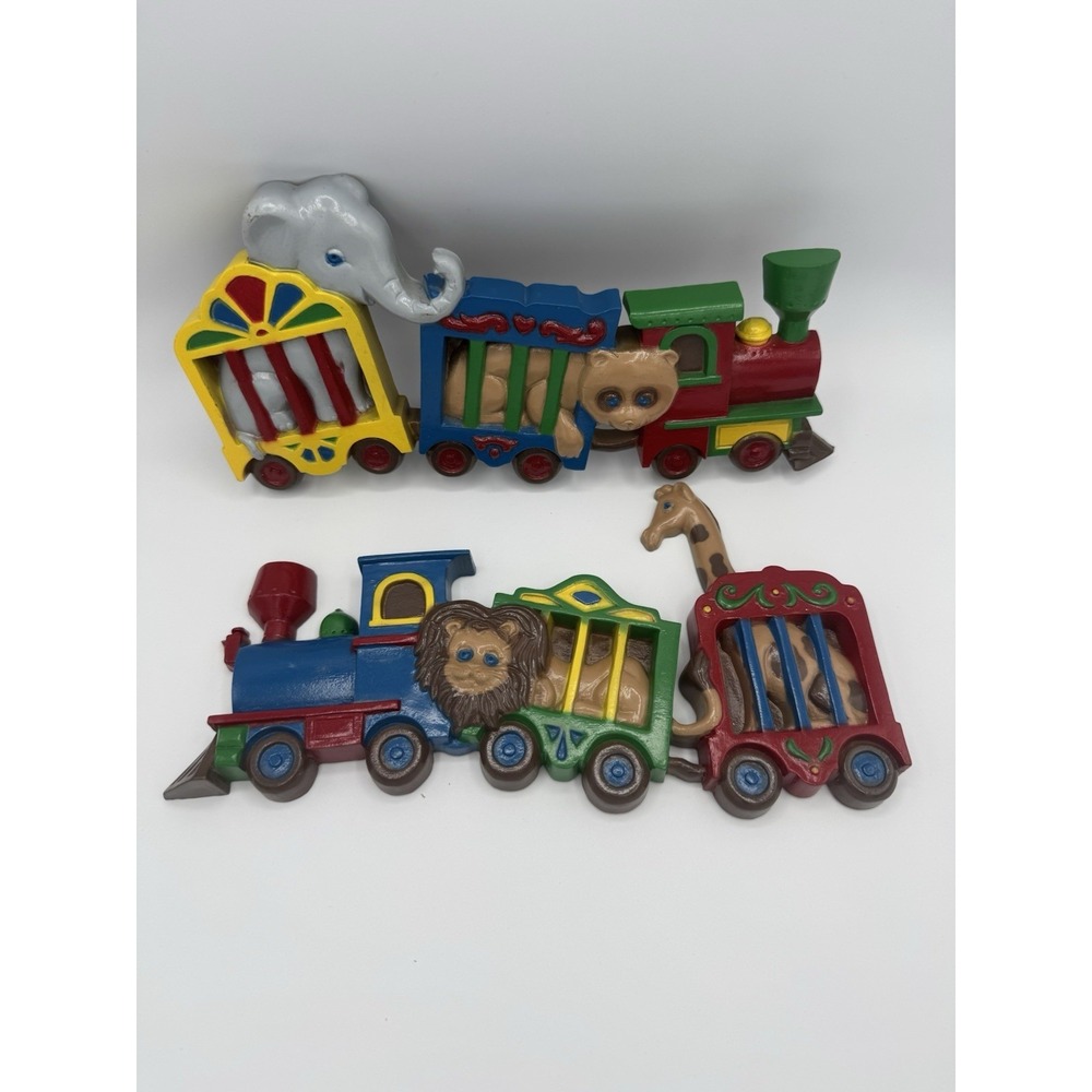 90's Vintage Burwood Circus Animal Trains Nursery Wall Hanging Decor Set of 2 - Picture 2 of 5